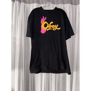 Obey Mens Black Graphic T-Shirt With Gradient Hand Logo XL